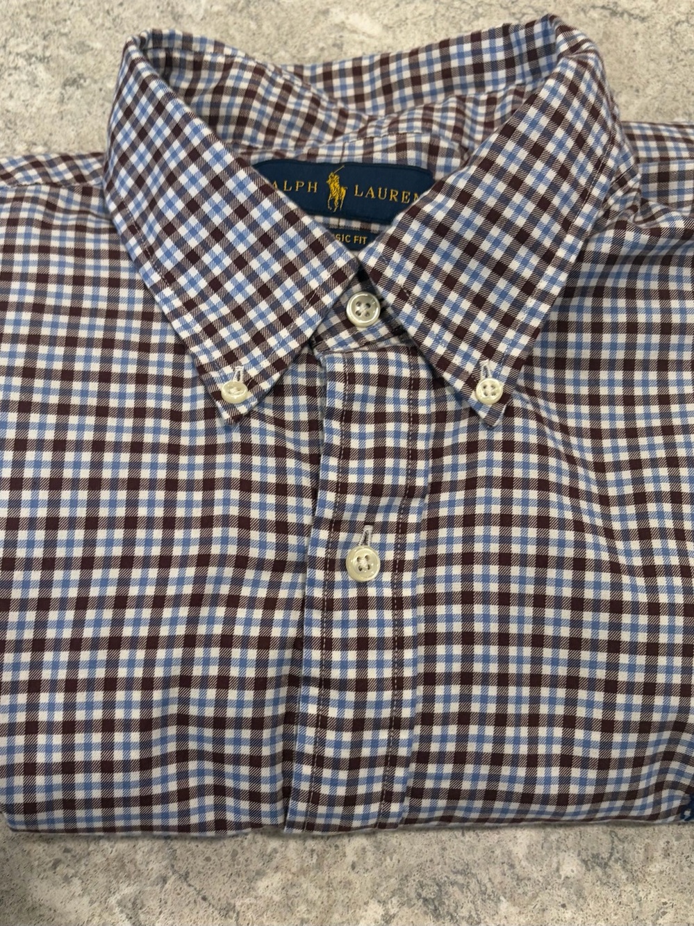 Ralph Lauren Brown and Blue Gingham Button-Down Shirt Classic Fit-XL
